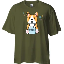 Футболка Oversize Corgi drinks Milk