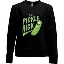 Детский свитшот без начеса с крупной зелёной надписью «I'm Pickle Rick»