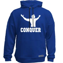 Худи без начеса с атлетом и надписью «Conquer»