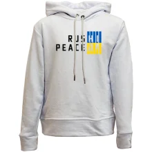 Детское худи без начеса с желто-синей надписью «RUS НІ PEACE ДА»