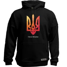 Худи без начеса I love Ukraine с красным гербом