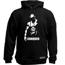 Худи без начеса с силуэтом атлета и надписью «Conquer»