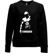 Детский свитшот без начеса с силуэтом атлета и надписью «Conquer»
