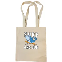 Сумка шопер з акулою серфінгістів і написом "Surf and sun"