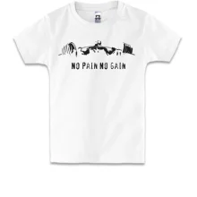 Детская футболка с атлетом со штангой «No pain no gain»