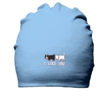 Бавовняна шапка з котами і написом "i like you"