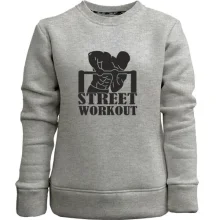 Детский свитшот без начеса с атлетом на турнике и надписью Workout