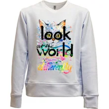 Детский свитшот без начеса с котенком Look at the world differently