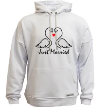 Худи без начеса Just Married с контурными лебедями