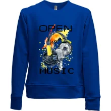 Детский свитшот без начеса с акварельным принтом «Open your music»