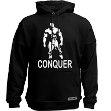 Худи без начеса с бодибилдером и надписью «Conquer»