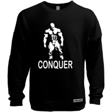 Світшот без начосу з бодібілдером і написом «Conquer»