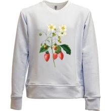 Детский свитшот без начеса с цветущей веточкой земляники