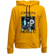 Детское худи без начеса с принтом «Open your music»