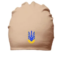 Хлопковая шапка с синим тризубом, золотыми ветвями и подсолнухом