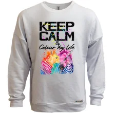 Світшот без начосу Keep calm and colour your life з кольоровими зебрами