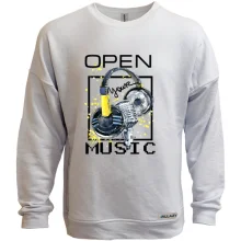 Світшот без начосу з жовтим принтом «Open your music»