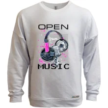 Світшот без начосу з рожевим принтом «Open your music»