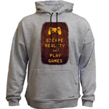 Худі без начосу з написом "Escape reality and play games"