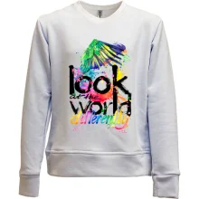 Детский свитшот без начеса Look at the world differently с попугаем