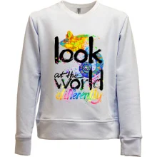 Детский свитшот без начеса Look at the world differently с хамелеоном