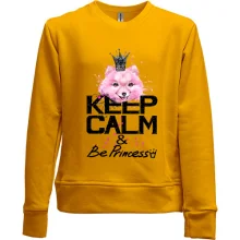 Детский свитшот без начеса с собачкой Шпиц "keep calm & be princess"