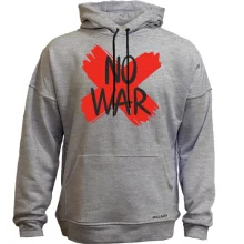 Худи без начеса с надписью «No War» и красным крестом