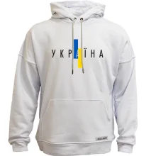 Худи без начеса с надписью «Україна» и вертикальным сине-жёлтым флагом