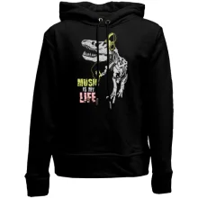 Детское худи без начеса Music is my life Динозавр