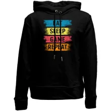 Детское худи без начеса Eat Sleep Game Repeat