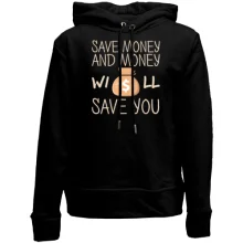 Детское худи без начеса с надписью "Save money"