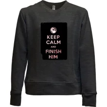 Детский свитшот без начеса с надписью "Keep calm and finish him" Mortal Kombat