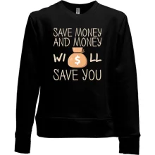 Детский свитшот без начеса с надписью "Save money"