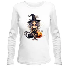 Лонгслив с Halloween-ведьмой, котиком и тыквой