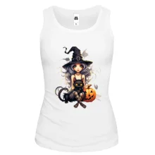 Майка с Halloween-ведьмой, котиком и тыквой