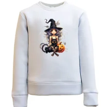 Дитячий світшот з Halloween-відьмою, котиком і гарбузом
