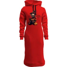 Худи платье с Halloween-ведьмой, котиком и улыбающейся тыквой