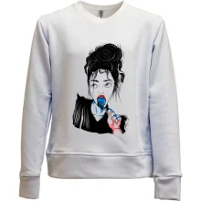 Детский свитшот без начеса Girl portrait art blue lollipop
