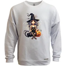 Свитшот без начеса с Halloween-ведьмой, котиком и тыквой
