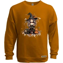 Свитшот без начеса с Halloween-ведьмой и котиком
