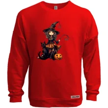Свитшот без начеса с Halloween-ведьмой, котиком и улыбающейся тыквой