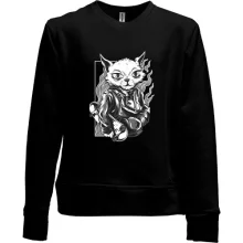 Комбинированный детский лонгслив Cat with skate black and white