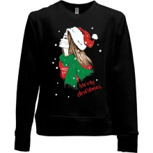 Детский свитшот без начеса с девушкой Merry Christmas