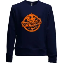 Детский свитшот без начеса "Happy Halloween" с тыквой в круге