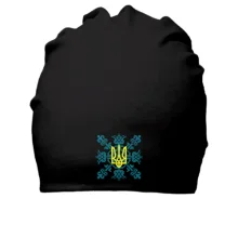 Хлопковая шапка с тризубом на голубой вышиванке (Вышивка)
