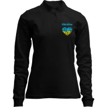 Лонгслив поло со стойкой Ukraine - сердце