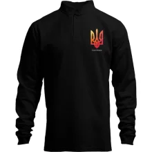Мужской лонгслив поло со стойкой I love Ukraine с красным гербом