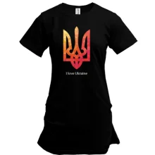 Подовжена футболка I love Ukraine з червоним гербом