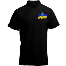 Футболка с воротником стойкой с флагом и тризубом на груди (Вышивка)
