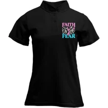 Футболка с воротником стойкой с надписью Faith over Fear (Вышивка)